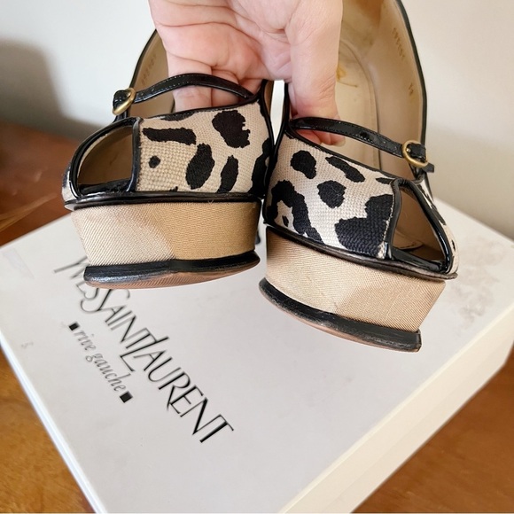 YSL • Tribute 105 Pump canvas leopard Mary Jane heels patent leather platform - Picture 8 of 16